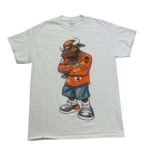 3Forty Inc Shirt Mens Medium M Bull White Orange Skull Short Sleeve Graphic Tee